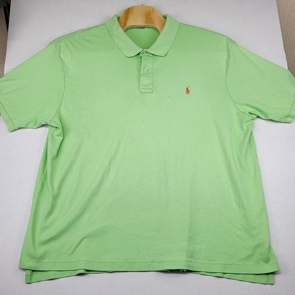 Polo by Ralph Lauren Big 3XB Green Polo Shirt Orange Logo‎ Mens